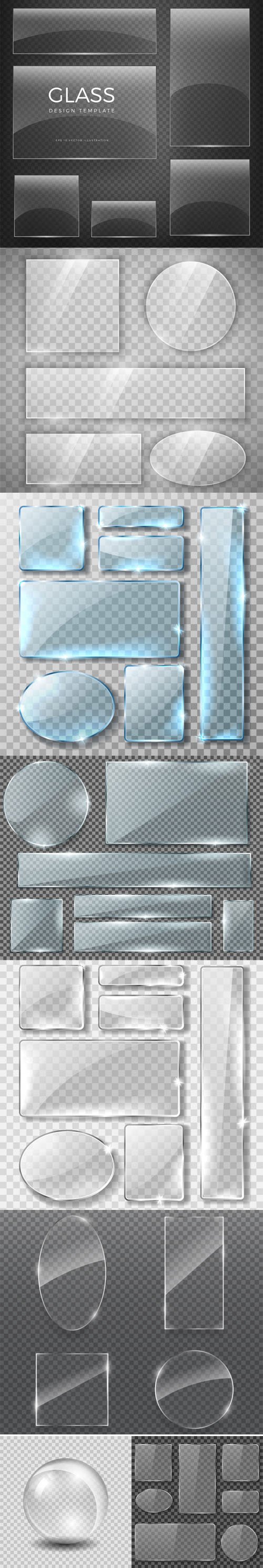 Realistic Transparent Glass Glossy Different Shapes in Vector