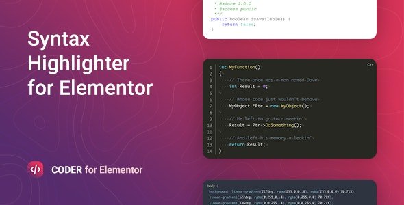 CodeCanyon - Coder v1.0.9 - Syntax Highlighter for Elementor - 26635267