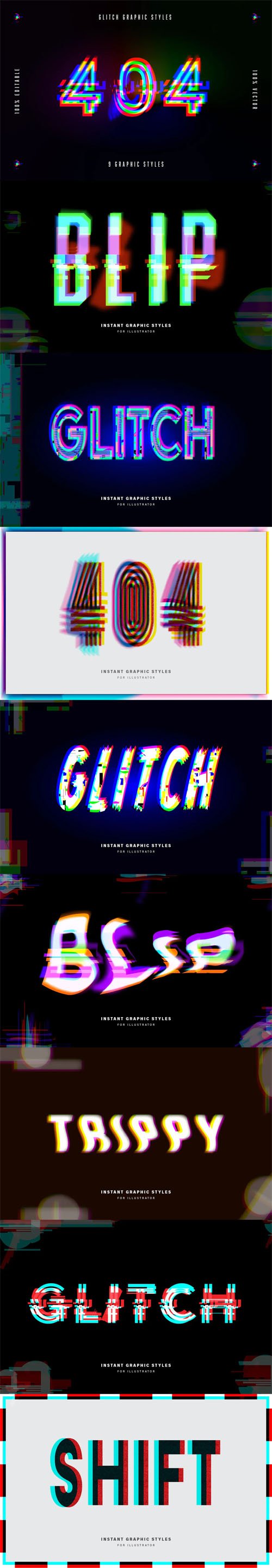 9 Glitch Graphic Styles for Adobe Illustrator