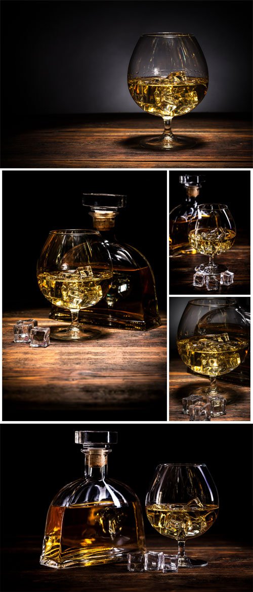 Bottle and glass with cognac, alcoholic drink stock photo