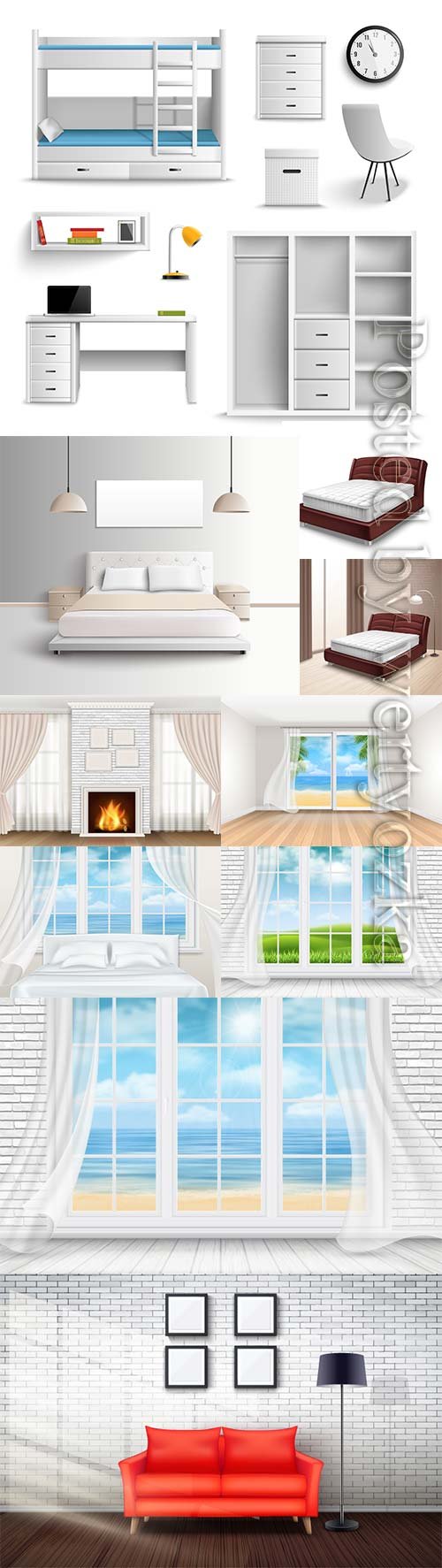 Interior of rooms, windows vector illustration