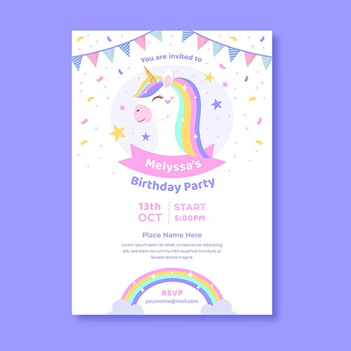 Unicorn birthday invitation flyer