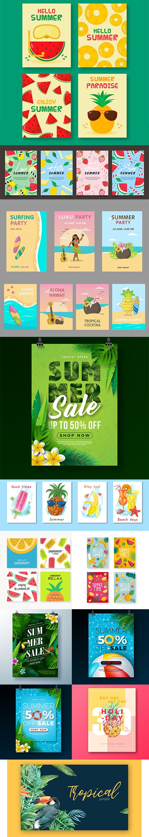 Collection of summer, travel and holidays poster and card