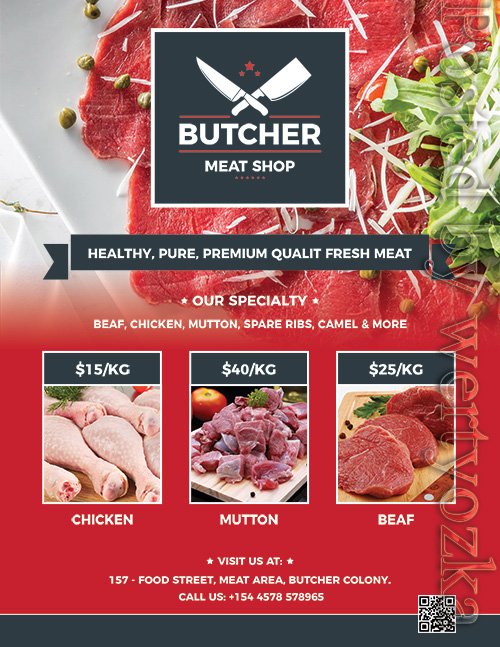 Butcher Shop Flyer PSD Design Template
