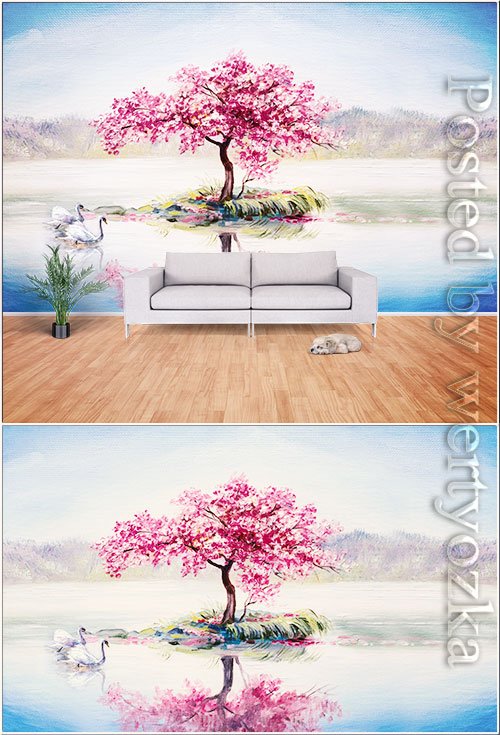 Oil painting style landscape scenery tv background wall