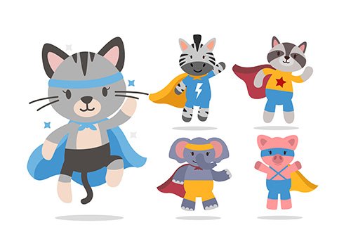 Bundle cute animal cartoon with super hero characters collection