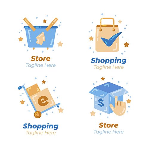 Flat design e-commerce logos pack