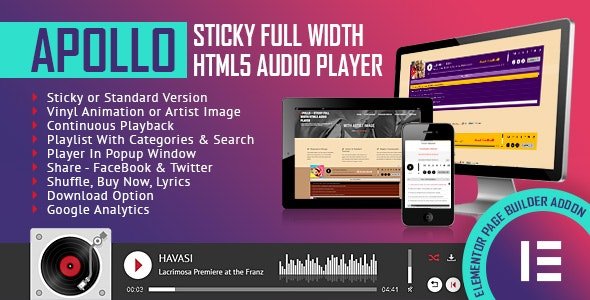 CodeCanyon - Apollo - Sticky Full Width HTML5 Audio Player - Elementor Widget Addon v1.6.0 - 29284921