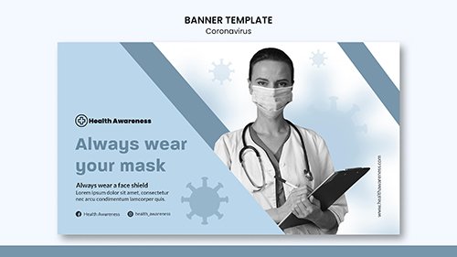 Horizontal psd banner template for coronavirus pandemic