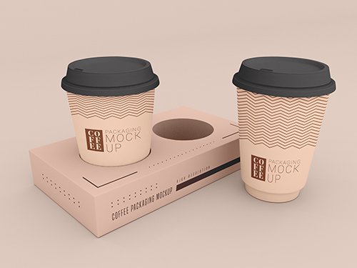 Disposable coffee cup with box mockup psd