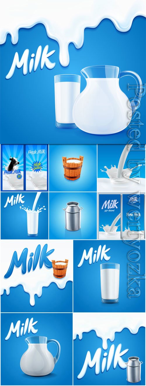 Milk backgrounds and banners in vector