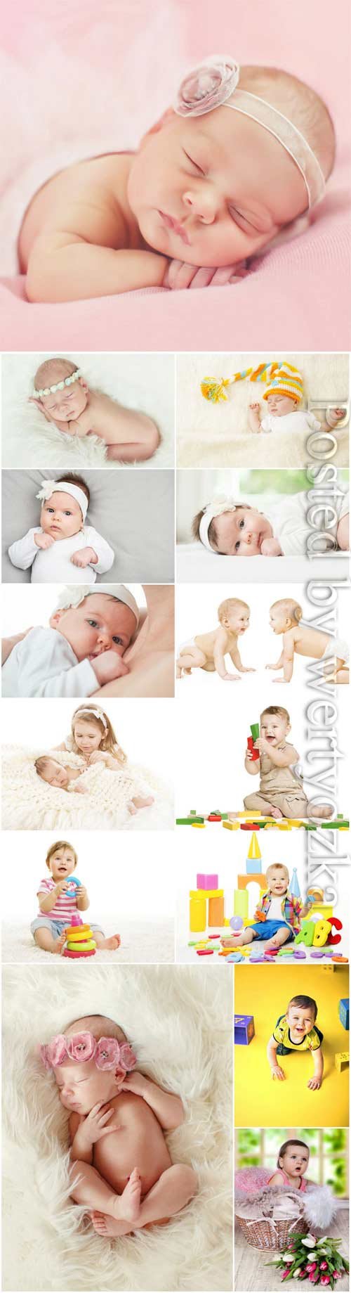 Sleeping baby, playing babies stock photo