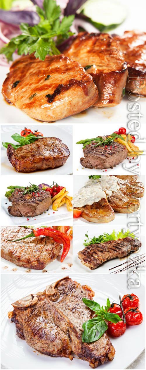 Grilled meat with vegetables stock photo