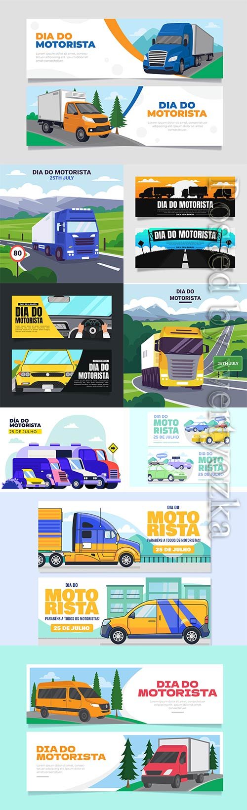 Dia do motorista banners vector set