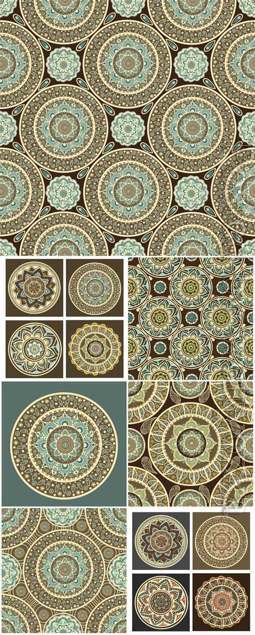 Seamless backgrounds with circles and patterns in vector