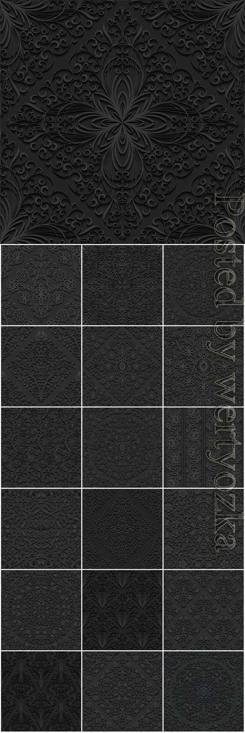 Black backgrounds with 3d patterns in vector