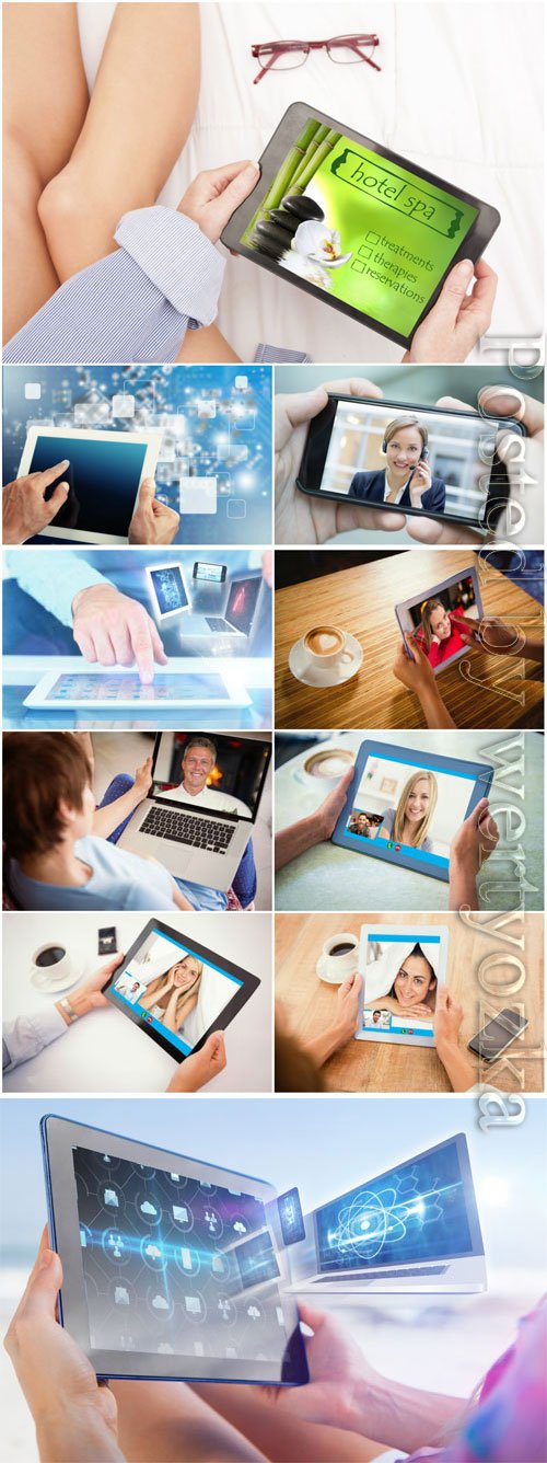 Modern technology, gadgets in the hands of people stock photo