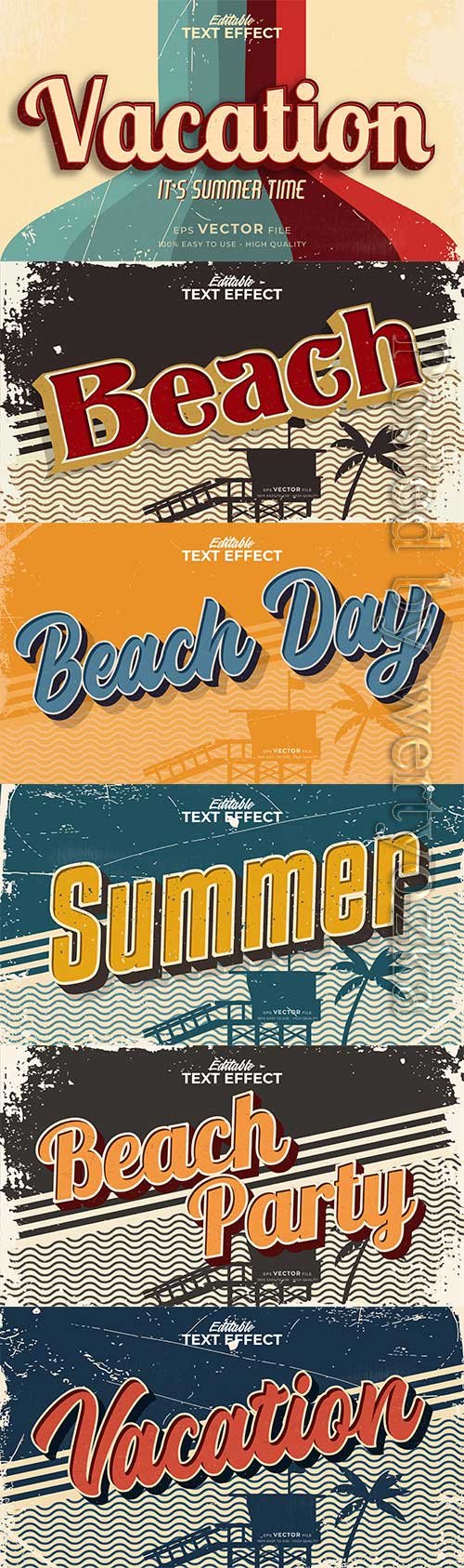 Retro summer holiday text in grunge style theme in vector vol 8