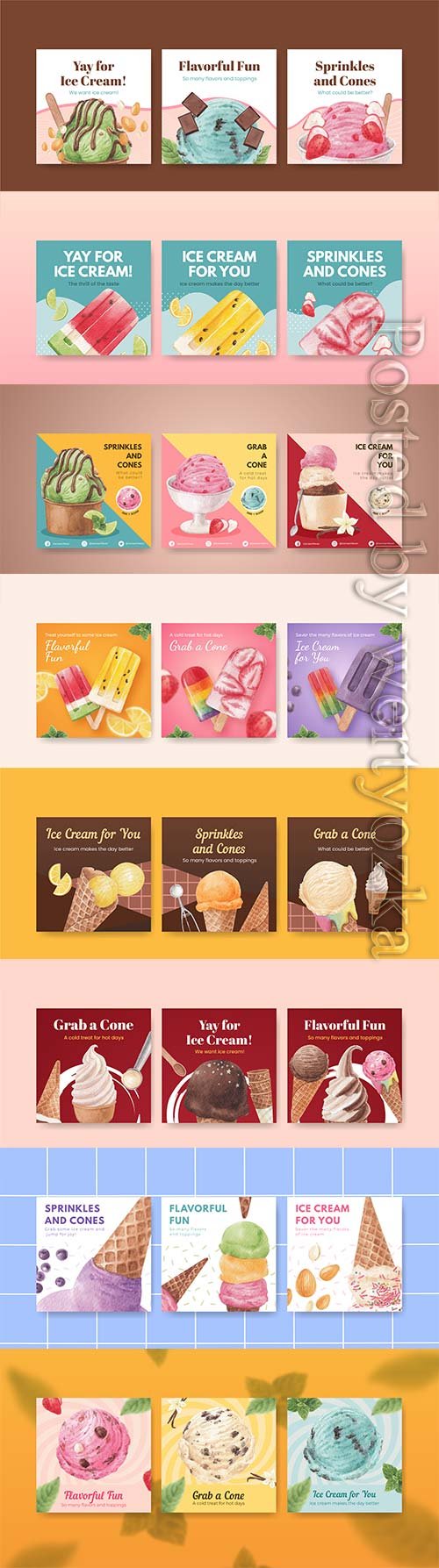 Ice cream flavor concept, vector watercolor style