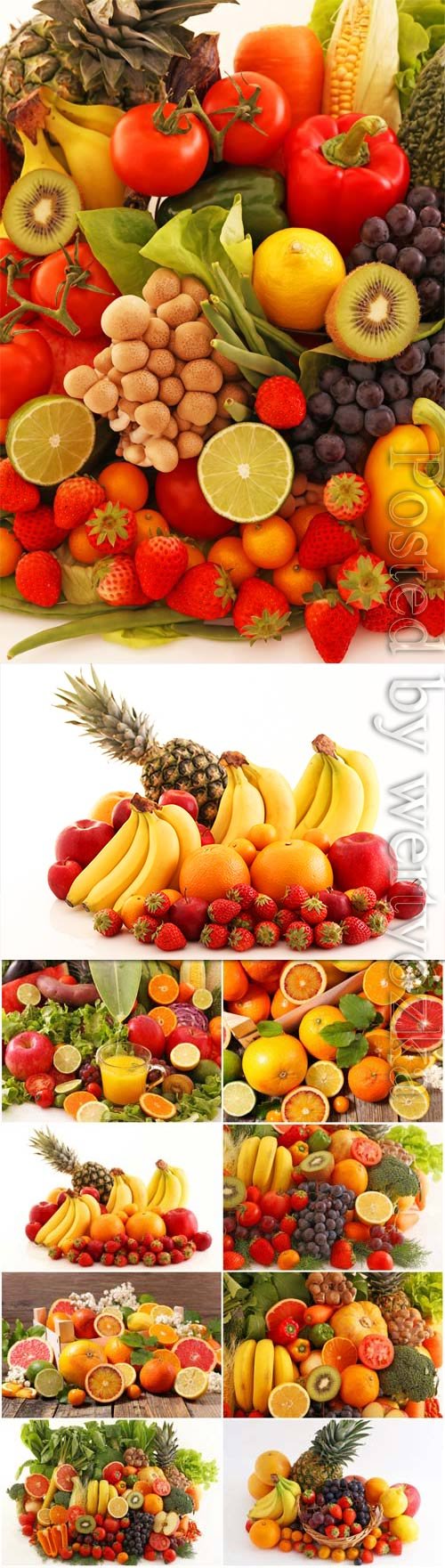 Set of fresh fruits and berries stock photo
