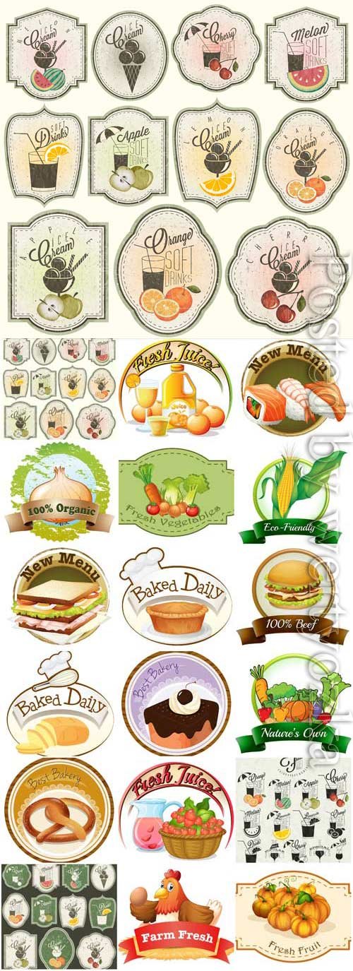 Retro style grocery labels in vector