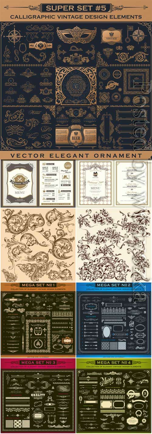 Ornaments and decorative retro elements in vector