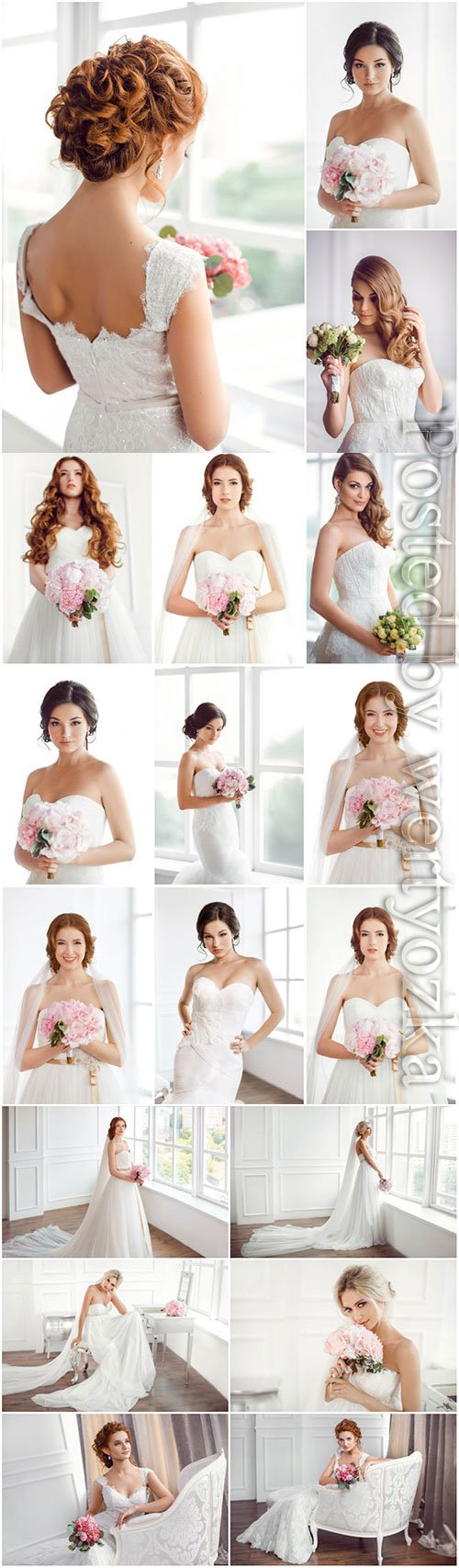 Lovely brides in luxurious dresses stock photo