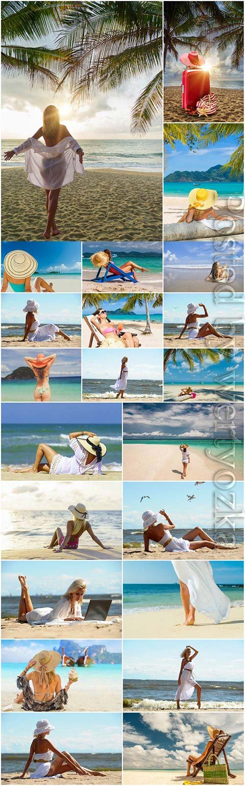 Beautiful girls relaxing on the sea stock photo