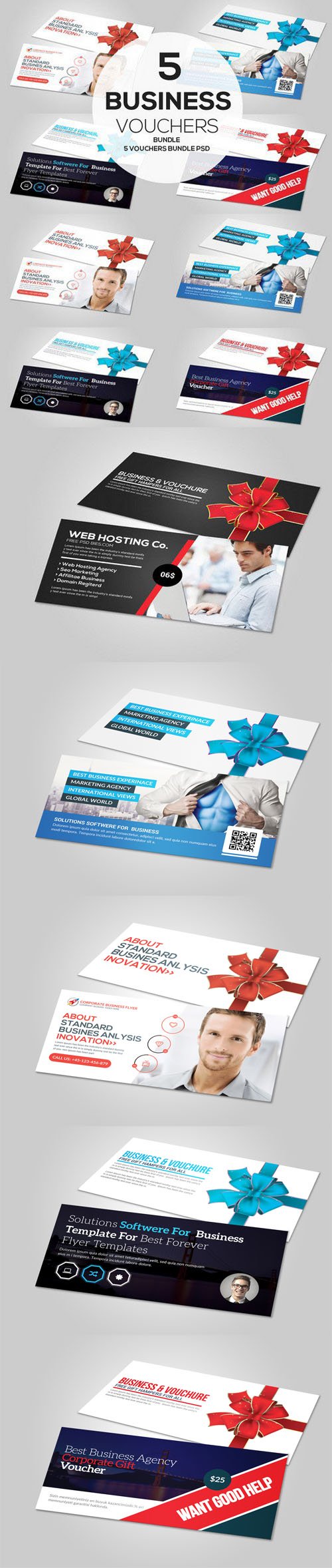 5 Business Vouchers Bundle - Gift Cards PSD Mockups Templates