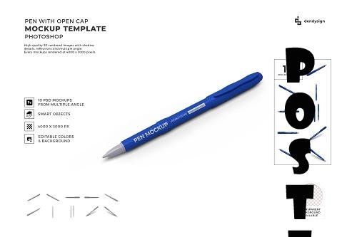 Pen with Open Cap Mockup Template Bundle - 1463545