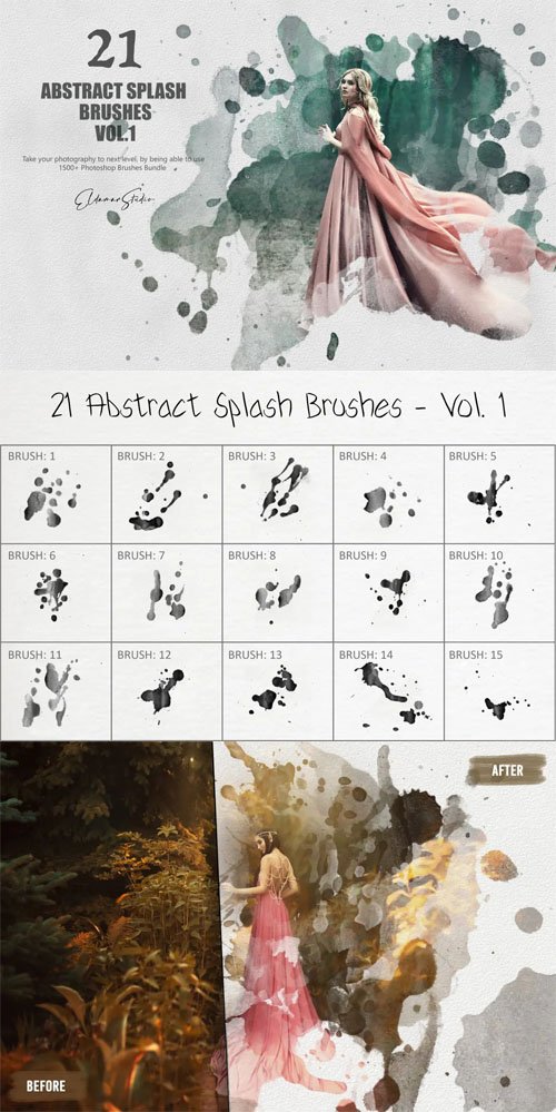 21 Abstract Splash Photoshop Brushes Vol.1