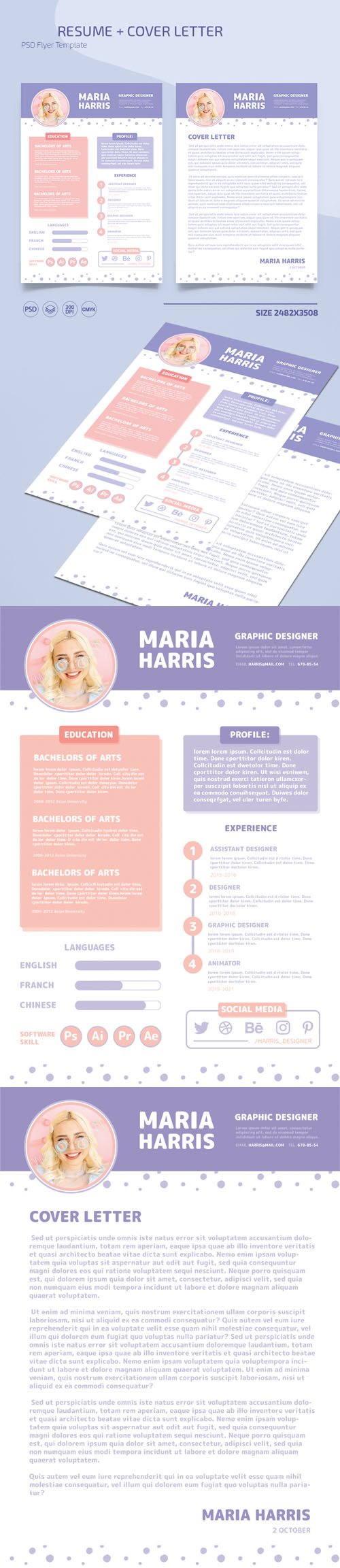 Cute Resume + Cover Letter PSD Templates