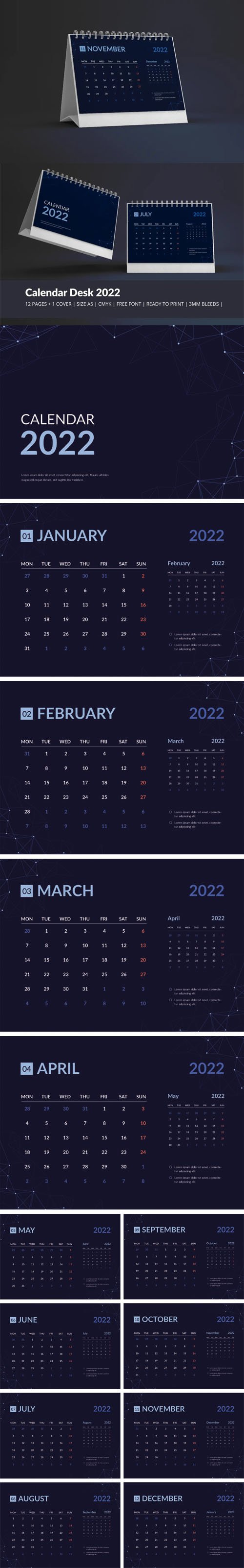 Galaxy Calendar Desk 2022 Theme Vector Template