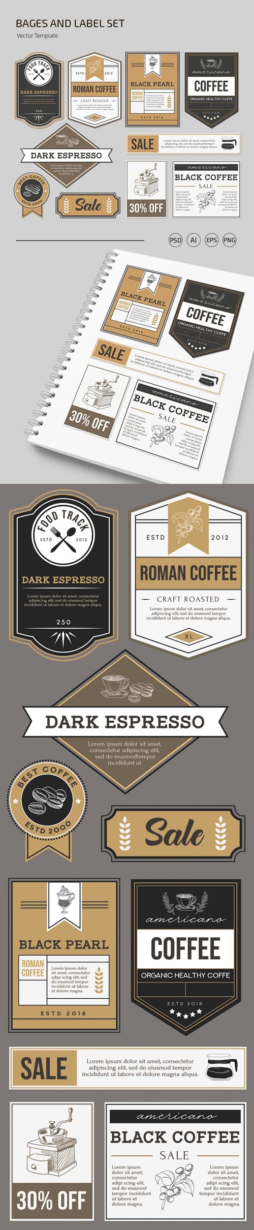 10 Bages & Labels (Ai/EPS/PSD) Templates Dedicated to Cafes & Restaurants