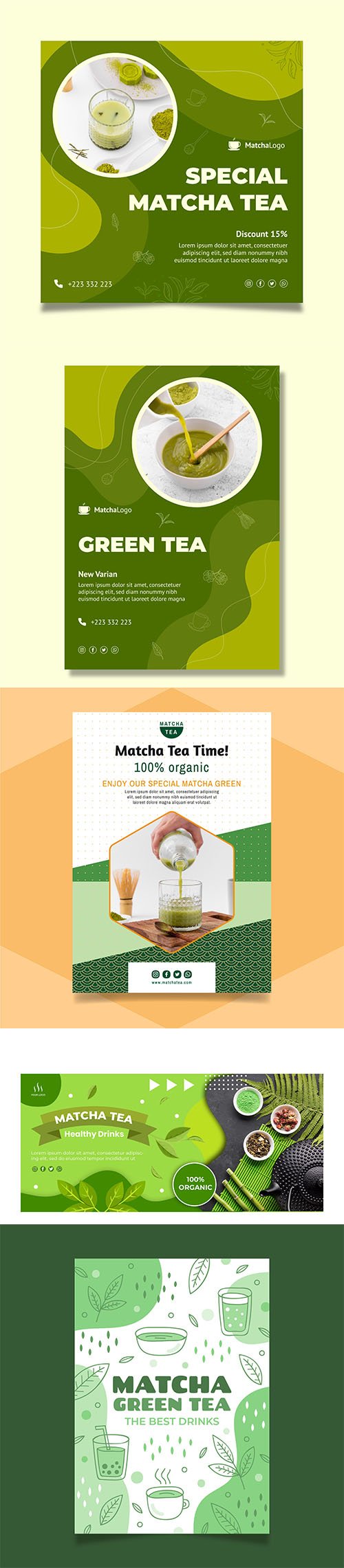 Matcha tea template set