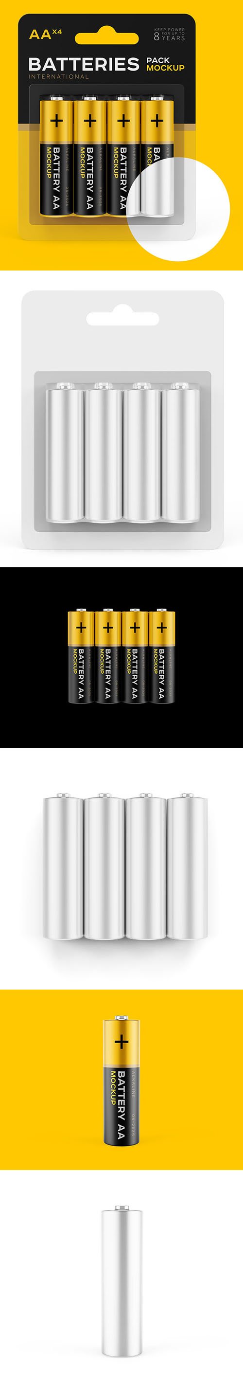 AAx4 Batteries Pack PSD Mockups Templates