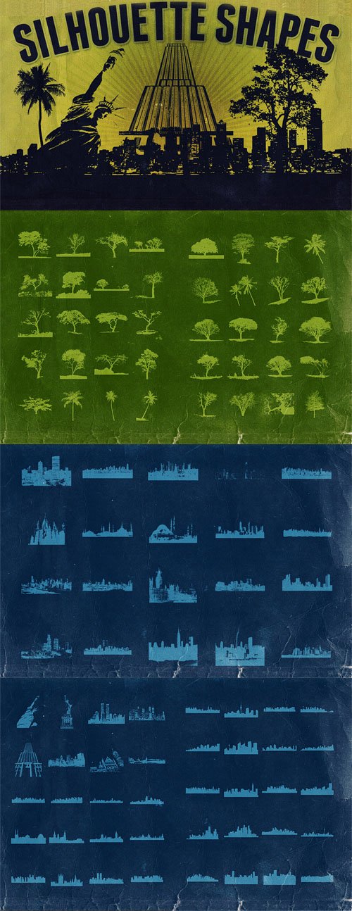 40 Trees & 60 Town Vector Silhouette Shapes Collection