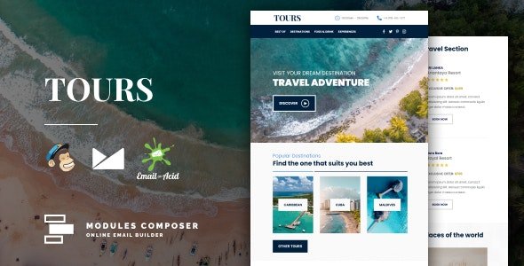 ThemeForest - Tours v1.0 - Responsive Email for Hotels, Booking & Traveling with Online Builder - 33123624