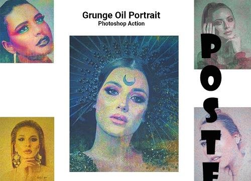Grunge Oil Portrait Ps Action - 5128352