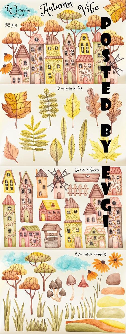 Watercolor Clipart Autumn Vibe - 1506877