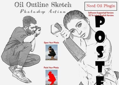 Oil Outline Sketch PS Action - 6415716