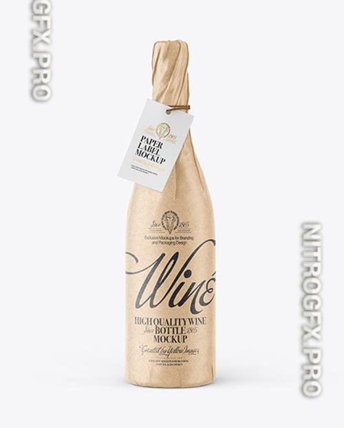 Wine Bottle in Kraft Paper Wrap Mockup 82776
