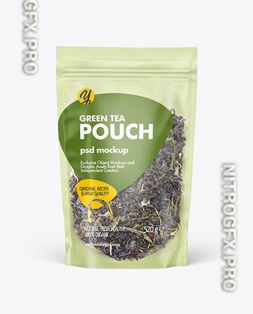Frosted Plastic Pouch w/ Green Tea Mockup 82799