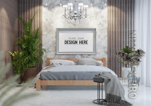 Poster frame mockup interior in a bedroom Premium Psd vol 5