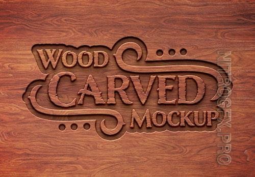 Carved wood text effect mockup Premium Psd