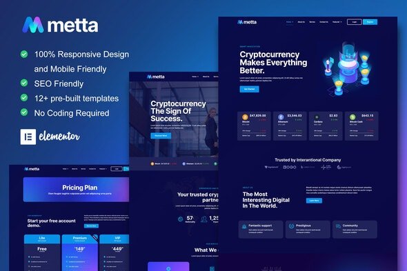 ThemeForest - Metta v1.0.0 - Cryptocurrency Blockchain & Bitcoin Elementor Template Kit - 33700017