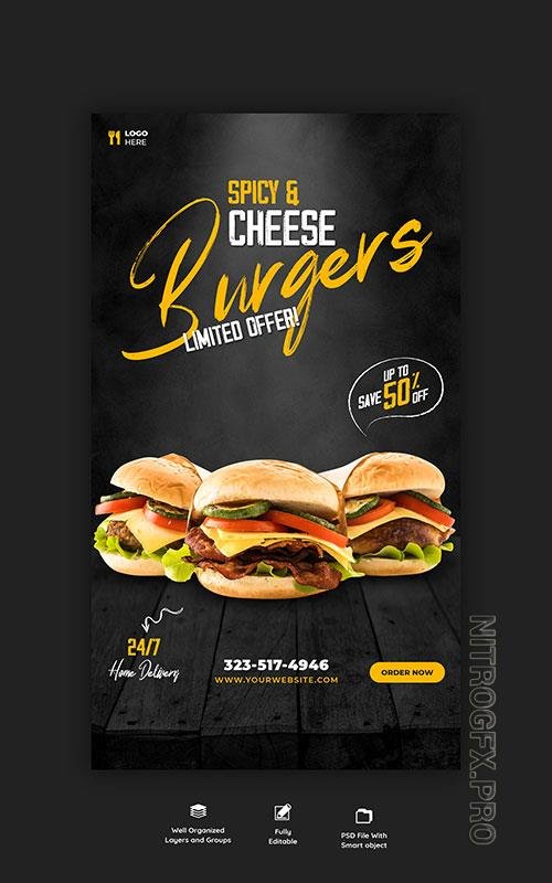 Delicious burger and food menu instagram and facebook story template