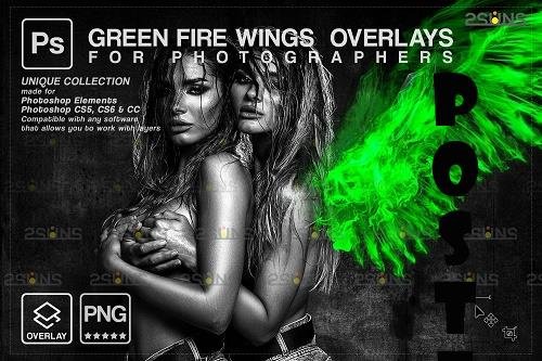Green Fire wings overlay & Halloween overlay, Photoshop overlay - 1447893