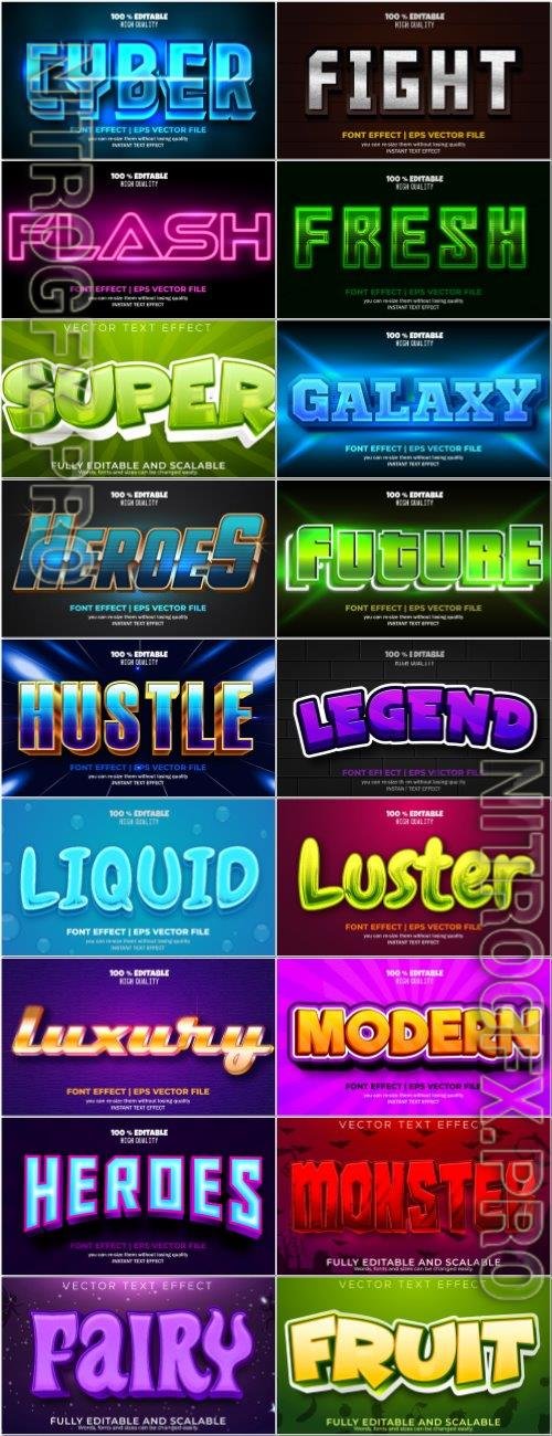 Set 3d editable text style effect vector vol 78