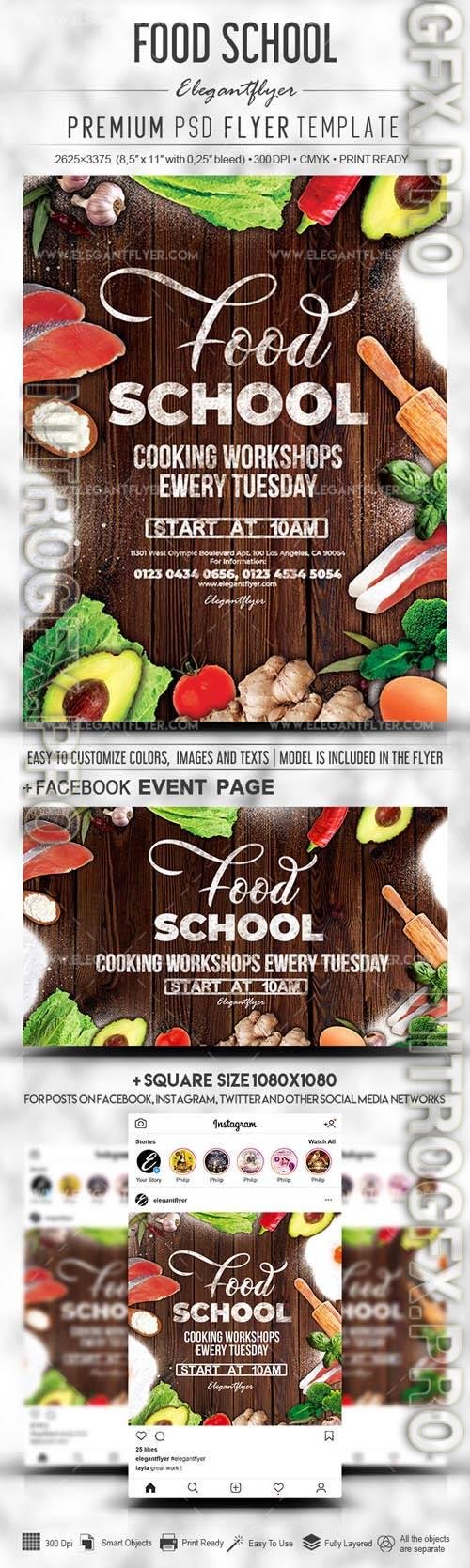 Food School PSD Flyer Template  Facebook Cover Instagram Post